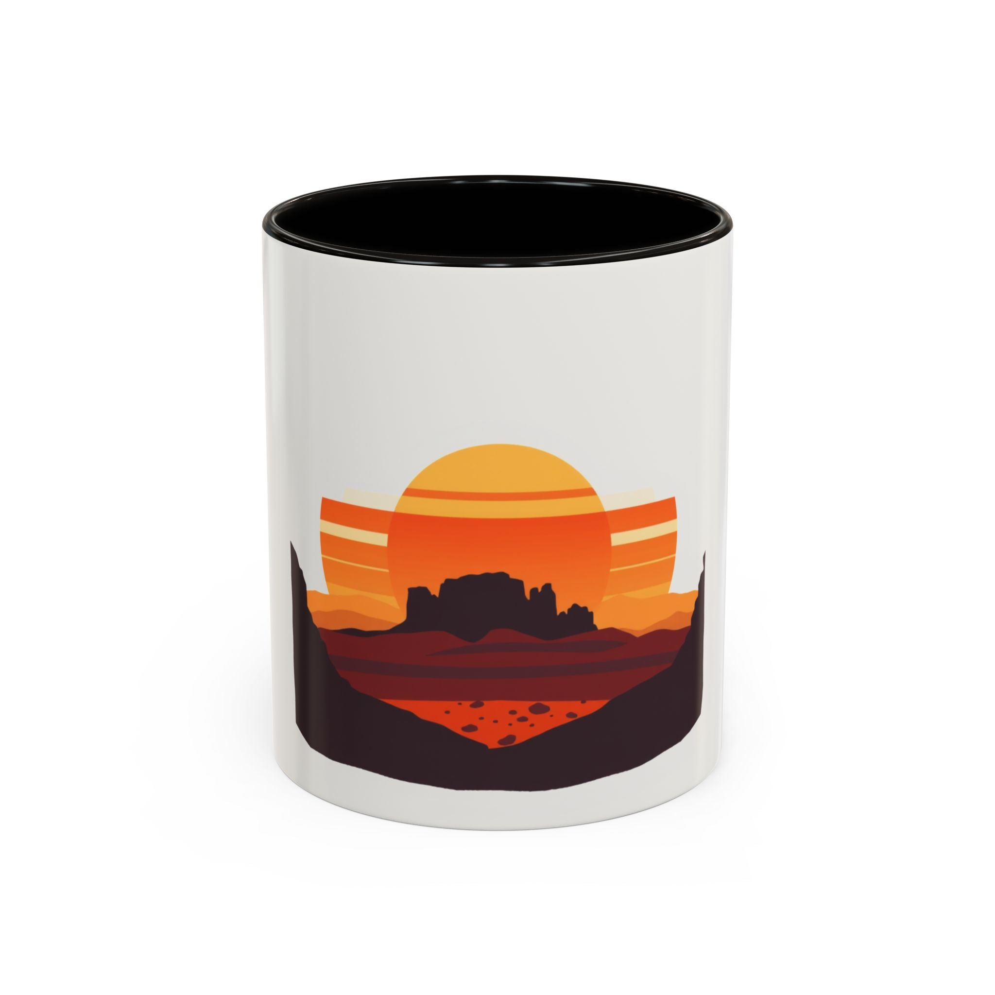CanyonCache Desert Sunset Mug — Retro Mesa Camp Coffee Mug