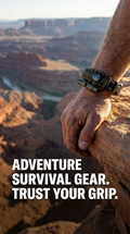 Paracord survival bracelet on wrist while climbing
