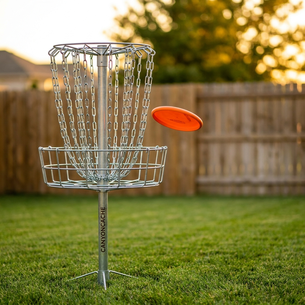 Portable disc golf practice basket with disc hitting chains