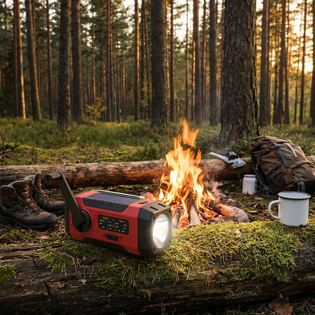 Solar Crank Radio at campsite